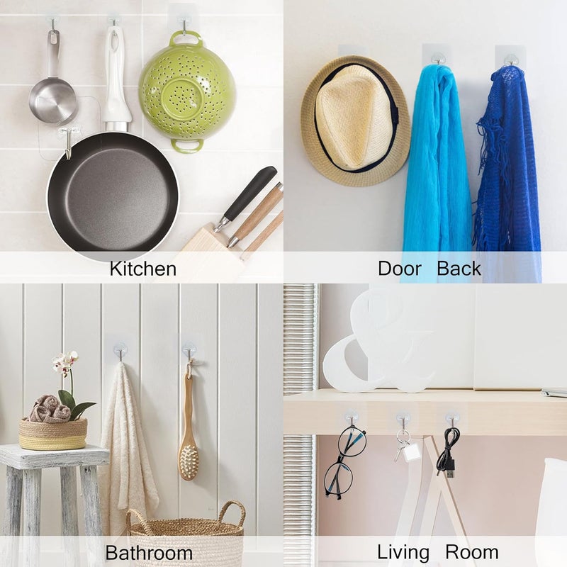 DKHDBD Adhesive Hooks, 32 Pack 33lb(Max) Sticky Hooks, Transparent Reusable Removable Adhesive Hooks for Hanging, Wall Hooks for Hanging Can be Use for Kitchen Bathroom Shower Outdoor Home Improvement - Image 5